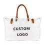 Designer Luxury Women Waterproof Extra Large Cotton Canvas Beach Bag with Leather Handle