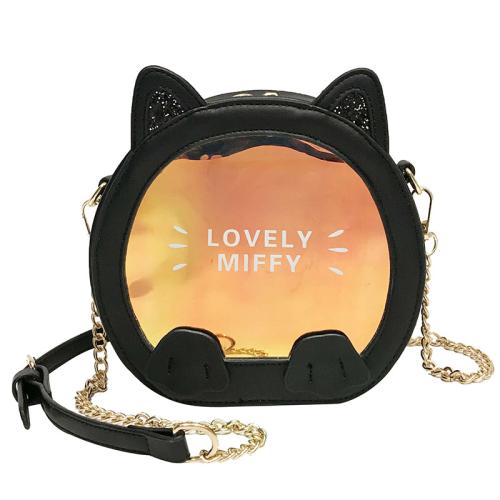 Lovely cat design chain girls shoulder leather crossbody bag customized holographic Ita bag