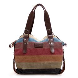 KBW728 Hot Selling Women Bag Rainbow Striped Canvas Portable Shoulder Bag Fashionable Ladies Patchwork Washable Cloth Bag