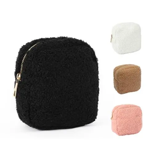 Keymay Custom 4 Sizes Black Teddy Pouch Set Velvet Makeup Pouch Cosmetic Bag Velvet