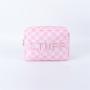 Pink Makeup Bags XL Size Waterproof Nylon Cosmetic Bag with Inner Pocket Check Nylon Zipper Pouch STUFF Sewn On Make Up Bag