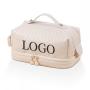 Custom Logo Large Pu Makeup Bag Double Layer Cosmetic Bags with Handle Travel Make Up Bag Organizer with Compartments