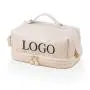 Custom Logo Large Pu Makeup Bag Double Layer Cosmetic Bags with Handle Travel Make Up Bag Organizer with Compartments