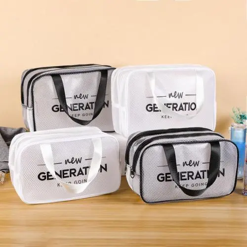 Custom Logo Travel Transparent Waterproof Zipper Wash Bags Double Layer Large Capacity EVA Clear Cosmetic Toiletry Bag wholesale