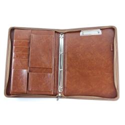 Zip folio with ring binder leather zipper planner with logo high quality zip folio