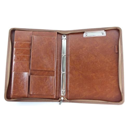 Zip folio with ring binder leather zipper planner with logo high quality zip folio