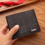 New men's wallet short money wallet youth fashion plaid horizontal soft leather wallet large capacity multi-card purse