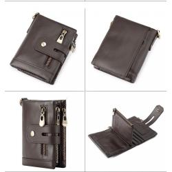ZF203 Explosion RFID Anti-theft Brush Wallet Vertical Head Layer Oil Wax Cowhide Double Zip Men Leather Money Clip