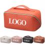 custom multi-function waterproof double zipper pu leather make up organizer cosmetic bags travel makeup pouch bag