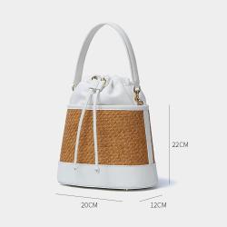 2024 Summer New Design Woven Straw Bucket Bag Pu Leather Women Handbag Crossbody Bag