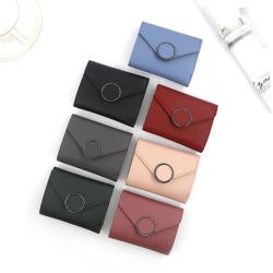low price Hot Selling Simple Cute Short Wallet Three-fold Small Coin Purse Multi-function Solid Color Wallet For Women