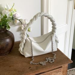 2024 Design Twist Handle Handbag High Quality PU Leather Bright Color Messenger Bag Detachable Chain Shoulder Bag Women