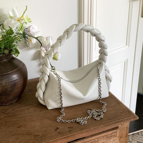 2024 Design Twist Handle Handbag High Quality PU Leather Bright Color Messenger Bag Detachable Chain Shoulder Bag Women