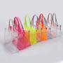 Keymay New Style Custom Logo Pvc Shoulder Shopping Bag Women Travel Beach Bag Purple Clear Tote Bag Transparent Pvc