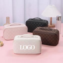 custom logo outdoor girl luxury plaid travel professional organizer makeup storage toiletry bag travel cosmetic bags