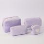 Personalized Eco Friendly Zip Lock Standup Fluffy Makeup Storage Organizer Pouch Women Furry Velvet Terry Towel Cosmetic Bag