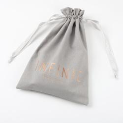 Customized Gray Cotton Linen Drawstring Dust Jewelry Pouch Organic Cotton Gift Makeup Cosmetic Dust Bag