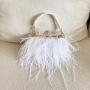Hot sell Women luxury ostrich feather Fur Clutch Bag Evening Square PU Chain Purse Party Ladies Elegant Banquet bag