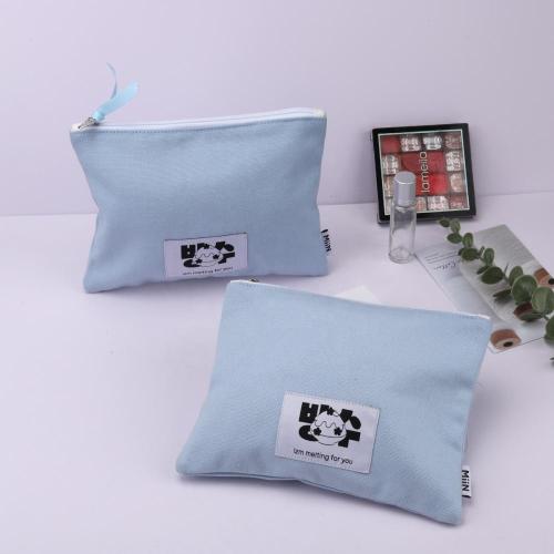 Custom Logo Printing Cotton Canvas Zipper Cosmetic Bag Organic Gift Makeup Canvas Pouch