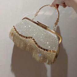 New rhinestone tassel ladies party clutch bag women luxury purses dress clutch bag golden dinner clutch bags evening handbags