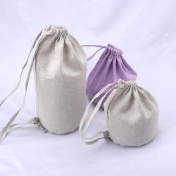 Eco-Friendly Round Bottom Organic 100% Cotton Linen Embroidery Pouch Dust Gift Coca Coffee Bean Wine Storage Linen Bag