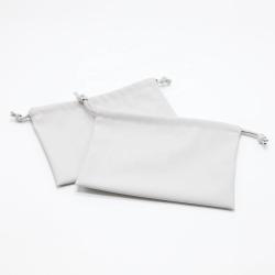 Custom Emboss Logo Gray Faux Leather Travel Cosmetic Dust Pouch High End Drawstring Pu Leather Gift Makeup Cosmetic Bag