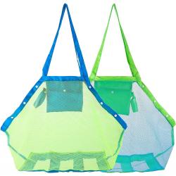 Custom Logo Size Nylon Mesh Clear Beach Mesh Tote Bag Shopping Bags Kids Sea Shell Sand Toys Organizer Bags