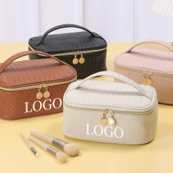 Luxury PU Weave 3Pcs Portable Makeup Travel Bag Multifunctional  Organizer Cosmetic Bags for Women Girls