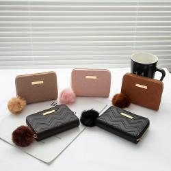 New Product Women's Coin Purse 2024 New Diamond Embroidery Pu Leather with Fur Ball Wallet Small Card Case Casual Small Bag