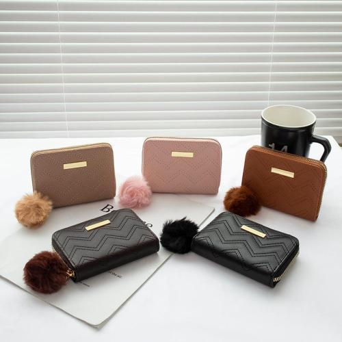New Product Women's Coin Purse 2024 New Diamond Embroidery Pu Leather with Fur Ball Wallet Small Card Case Casual Small Bag