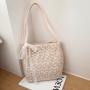 Bolsos New Fashion Bucket Bag Lace Large Capacity Fresh Shopping Bag Straw Embroidered Zipper Single Shoulder Bag