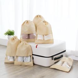 Gelory New Style Cotton And Linen Beam Shoe Bag Large Capacity Travel Waterproof Storage Shoe Bag Transparent Dustproof Shoe Bag