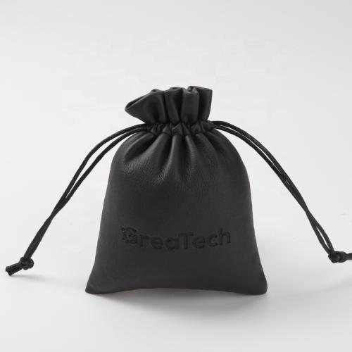 Custom Logo Luxury Matt Leather Drawstring Pouch Small Leather Gift Packing Bag