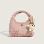 Lovely Sweet Fluffy Handbag 2024 New Women'S Bag Gentle Plaid Solid Color Small Square Bag Single Shoulder Crossbody Bag