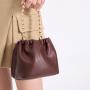 Wholesale Custom Women Handbags Nice Quality Soft Vegan Leather With Nice Gold Chain Fashion Drawstring Bucket Bag