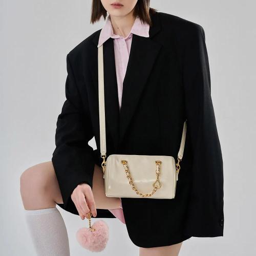 2024 New Arrival Shiny Pu Leather Bag With Metal Chain Handle Mini Barrel Woman Handbag Ladies Crossbody