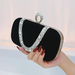 Wholesale Women Handbags Trendy Luxury Lady Party Rhinestone Diamond Hand Bags Black Velvet Clutch bag