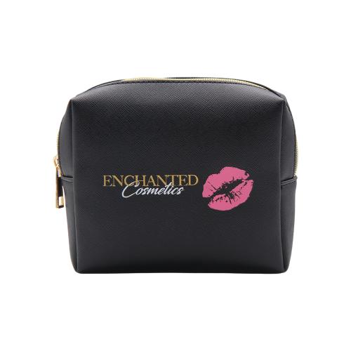 Custom Eco Saffiano PU leather Cosmetic Bag Small Zipper Pouch Travel Make Up Bag Organizer