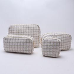 New Fashion Large Capacity Women Girl Tweed Plaid Zipper Makeup Storage Bag Designer Cosmetic Bag Toiletry Bag Travel