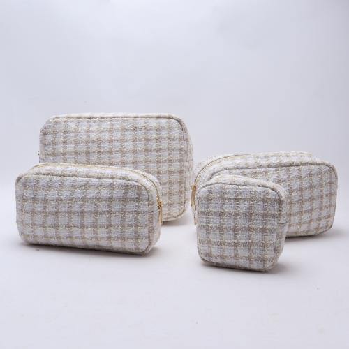 New Fashion Large Capacity Women Girl Tweed Plaid Zipper Makeup Storage Bag Designer Cosmetic Bag Toiletry Bag Travel