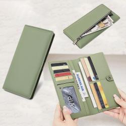 ZX024 RFID Unisex Long Soft Leather Anti-theft Money Clip Zipper  Pockets Checkbook Cover Slim Card Holder Simple Coin Wallet