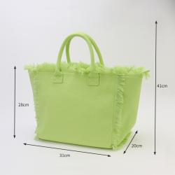 Keymay Fashionable Cute Bright Color 6 Colors Large Tassel Canvas Travel Tote Plain Blank Canvas Fringe Tote Bags Beach Bag