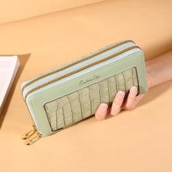 Double Zipper Large Capacity Ladies Purse Crocodile Print Clutch Bag Pure Color Customs Wallet For Women JY1105