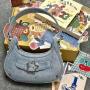 HR281 New Spicy Girl Underarm Bag Popular PU Leather Personalized Star Buckle One Shoulder Women's Bag Blue Denim Cloth Bag
