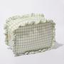 RTS Stock Polyester Custom Glitter Patches Personalized Gingham Women Lady Ruffle Travel Toiletry Storage Makeup Cosmetic Bag