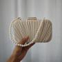 New Arrival Pearl Chain Satin Wrinkle Clutch Bag Handbag Party Bride Wedding Purse Apricot Pleated Evening Bags For Women evening bag 2024