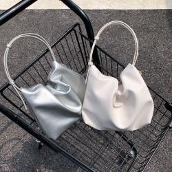New Design  Classic Color Matching Shoulder Lightweight Soft PU Leather Handbag Pleated Side Zipper Shoulder Bag Women