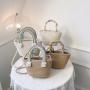 Gelory 2023 Summer new rainbow cotton rope shoulder bag seaside holiday woven bag