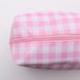 Keymay Custom Wholesale Pink Cosmetic Bag Travel Organizer Zipper Pouch Plaid Checkered Makeup Bag