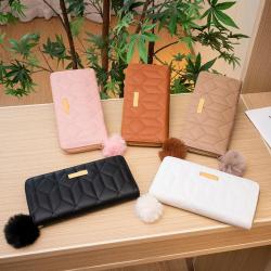 New Product Women's Coin Purse 2024 New Diamond Embroidery Pu Leather with Fur Ball Wallet Small Card Case Casual Clutch Bag